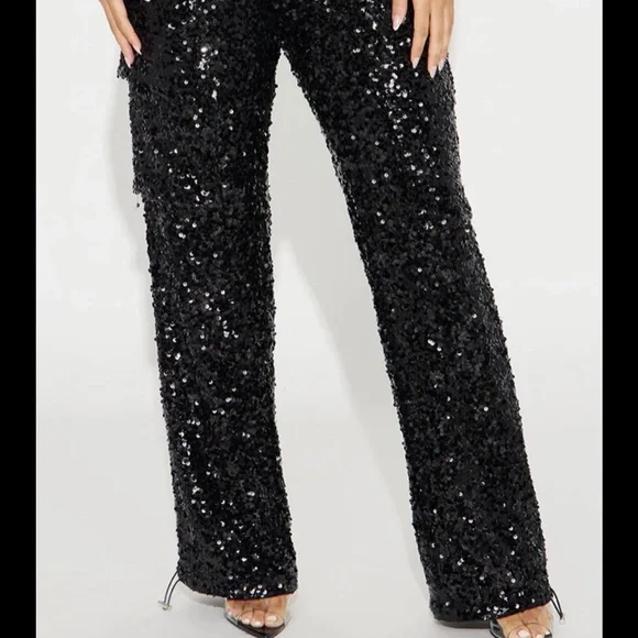 NWT 2 Pc Sequin Pants & Cropped Top Set - Black.  Available in Small. - Picture 10 of 10